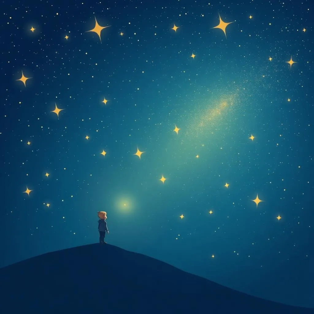 一个迷路的孩子被星星照亮 - 吃瓜官网 404 安抚插画